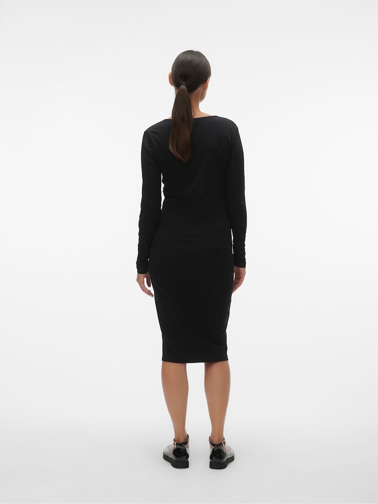 VERO MODA Black Maternity Stretch Comfort Ribbed Wrap Dress - Image 2 of 6