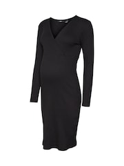 VERO MODA Black Maternity Stretch Comfort Ribbed Wrap Dress - Image 6 of 6