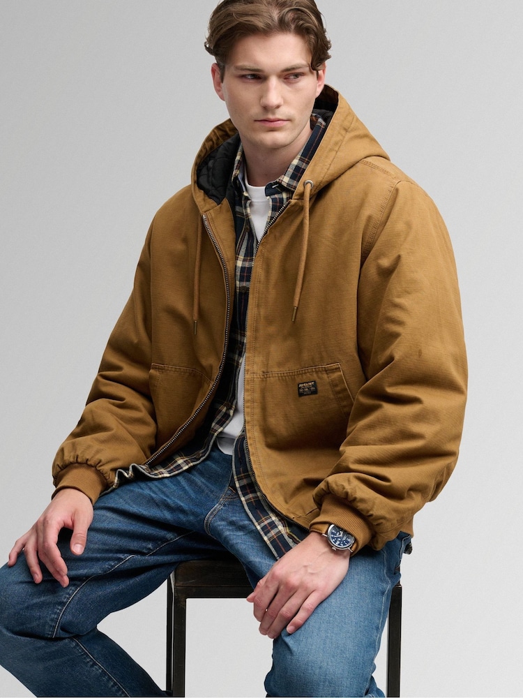 Superdry Brown Hooded Workwear Bomber Jacket - Image 5 of 5