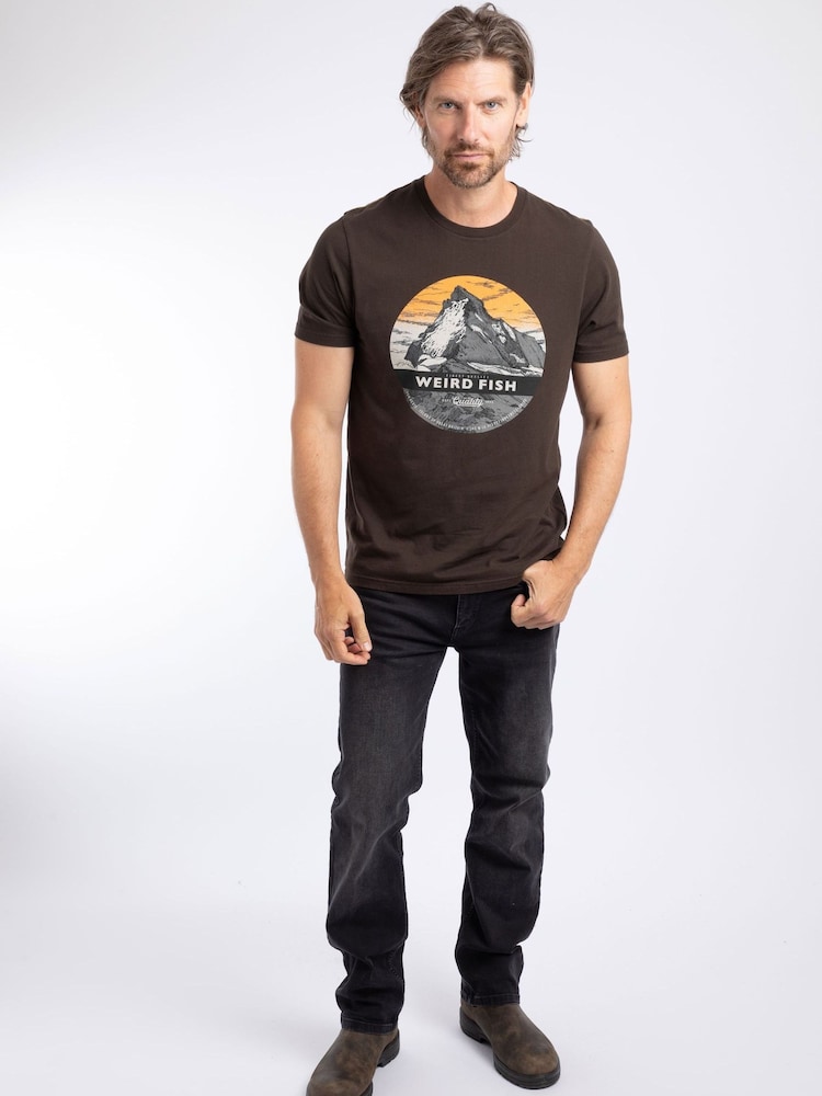 Weird Fish Brown Mountain Top Front Print Graphic T-Shirt - Image 1 of 6 Weird Fish Brown Mountain Top Front Print Graphic T-Shirt - Image 1 of 6