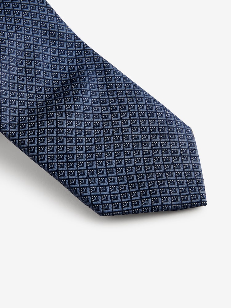 Steel Blue Geometric Silk Textured Tie - Image 2 of 3