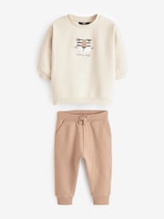 Cream 100% Cotton Sweatshirt and Joggers 2pc Set (3mths-7yrs) - Image 4 of 6
