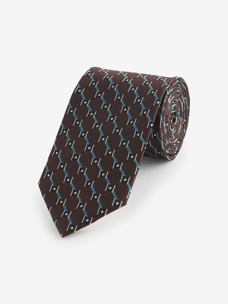 Brown/Teal Blue Textured Silk Tie - Image 1 of 3