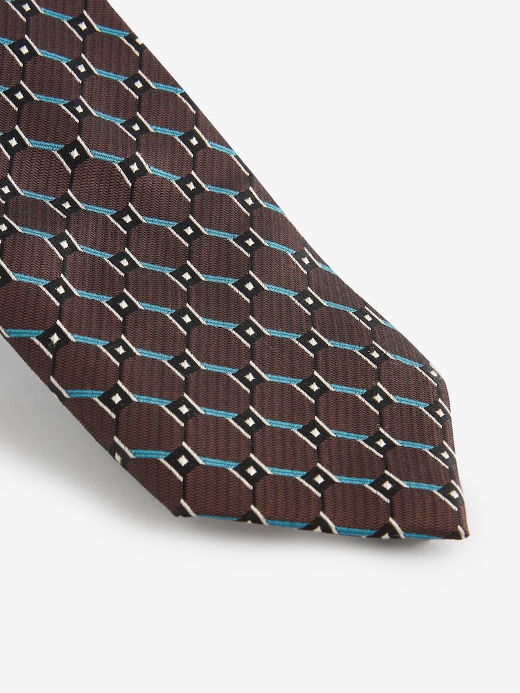 Brown/Teal Blue Textured Silk Tie - Image 2 of 3