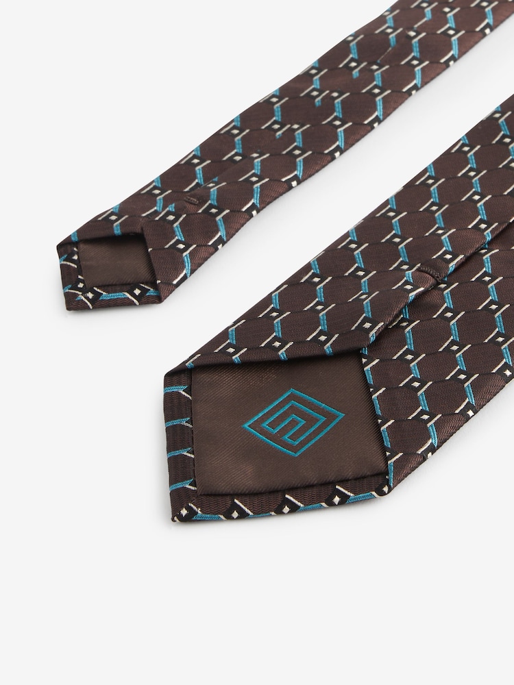Brown/Teal Blue Textured Silk Tie - Image 3 of 3