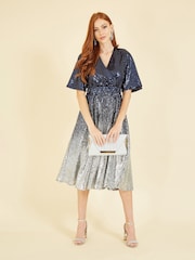 Yumi Blue Ombre Sequin Midi Wrap Dress - Image 1 of 5