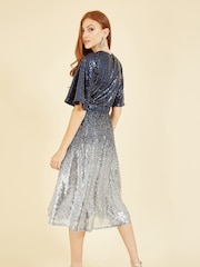 Yumi Blue Ombre Sequin Midi Wrap Dress - Image 2 of 5