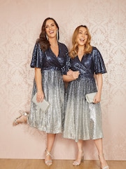 Yumi Blue Ombre Sequin Midi Wrap Dress - Image 3 of 5