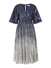 Yumi Blue Ombre Sequin Midi Wrap Dress - Image 5 of 5