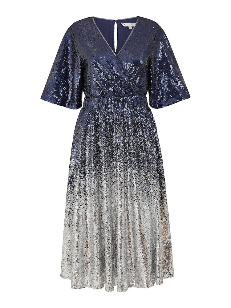 Yumi Blue Ombre Sequin Midi Wrap Dress - Image 5 of 5