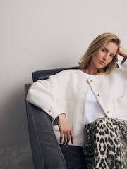 Ecru White Textured Boucle Jacket With Wool - Image 3 of 7