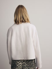 Ecru White Textured Boucle Jacket With Wool - Image 4 of 7