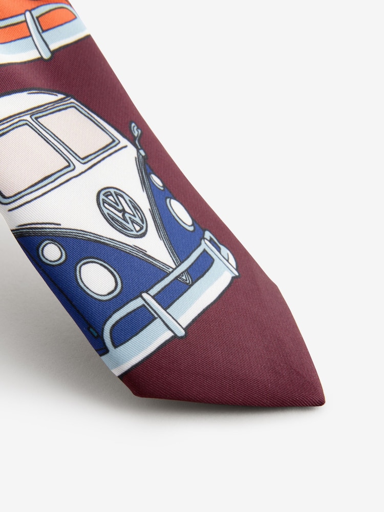 Burgundy Red Slim Volkswagen Camper Van Design Tie - Image 2 of 3