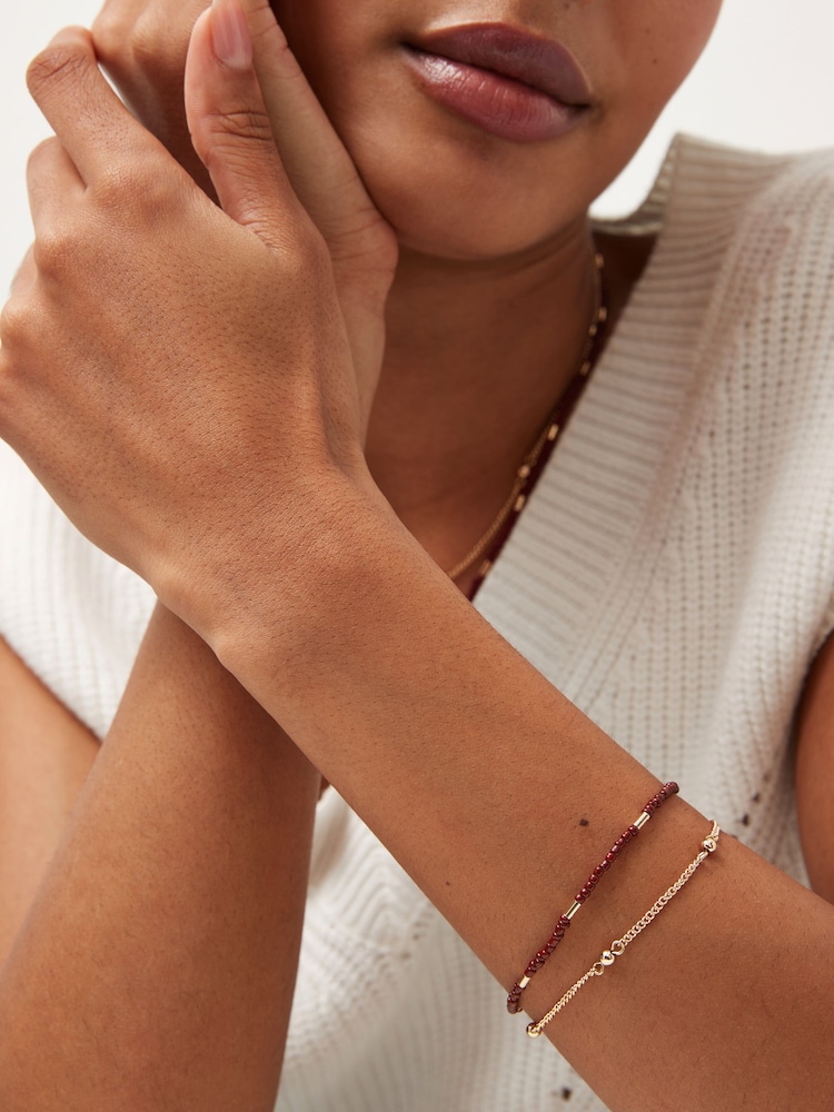 Red Beaded Stretch And Gold Tone Chain Bracelet Pack - Image 2 of 3 Red Beaded Stretch And Gold Tone Chain Bracelet Pack - Image 2 of 3