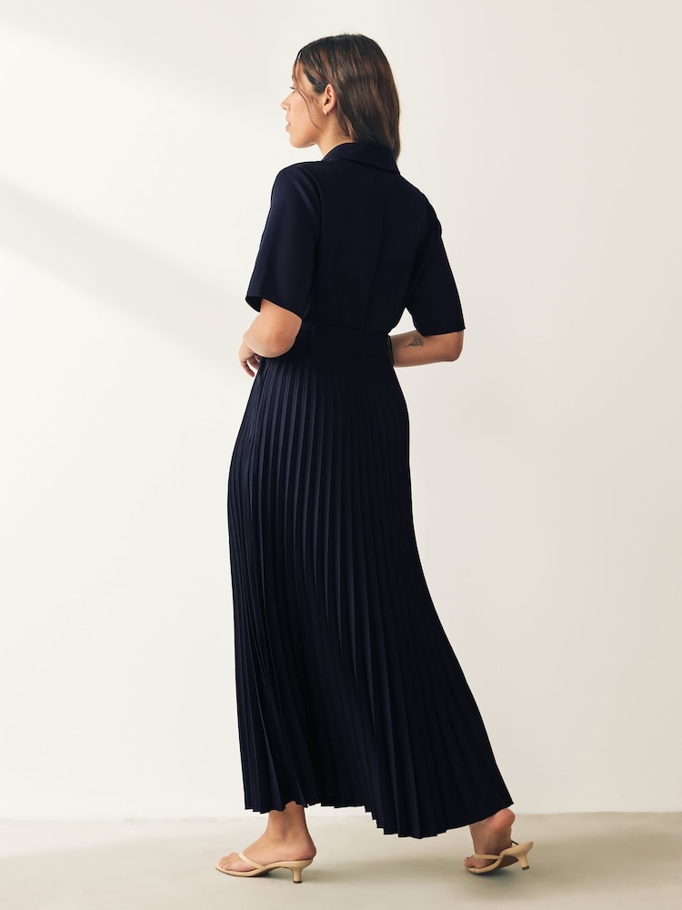 Navy Pleated Fuller Bust Short Sleeve Dress - Image 2 of 3