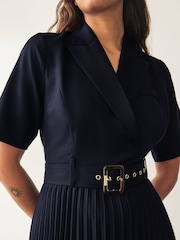Navy Pleated Fuller Bust Short Sleeve Dress - Image 3 of 3
