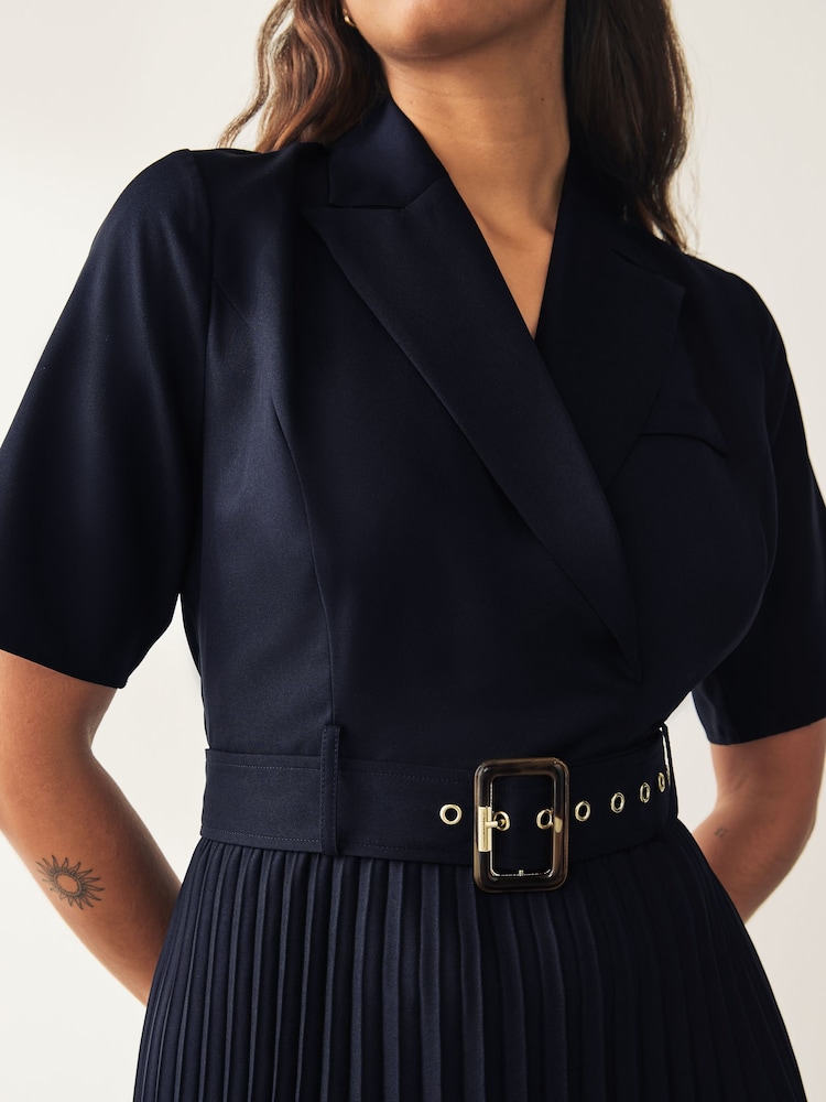 Navy Pleated Fuller Bust Short Sleeve Dress - Image 3 of 3