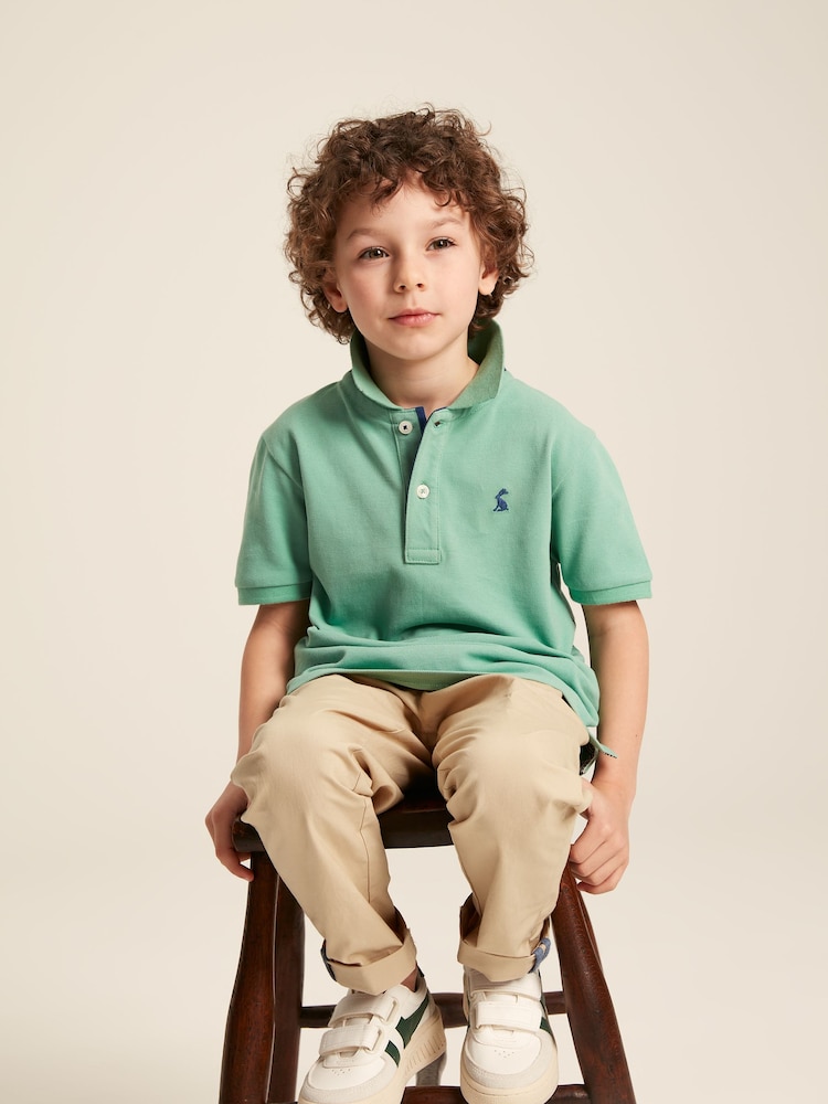 Joules Boys' Woody Green Pique Cotton Polo Shirt - Image 3 of 10