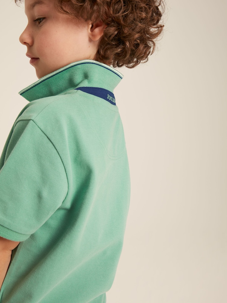 Joules Boys' Woody Green Pique Cotton Polo Shirt - Image 4 of 10
