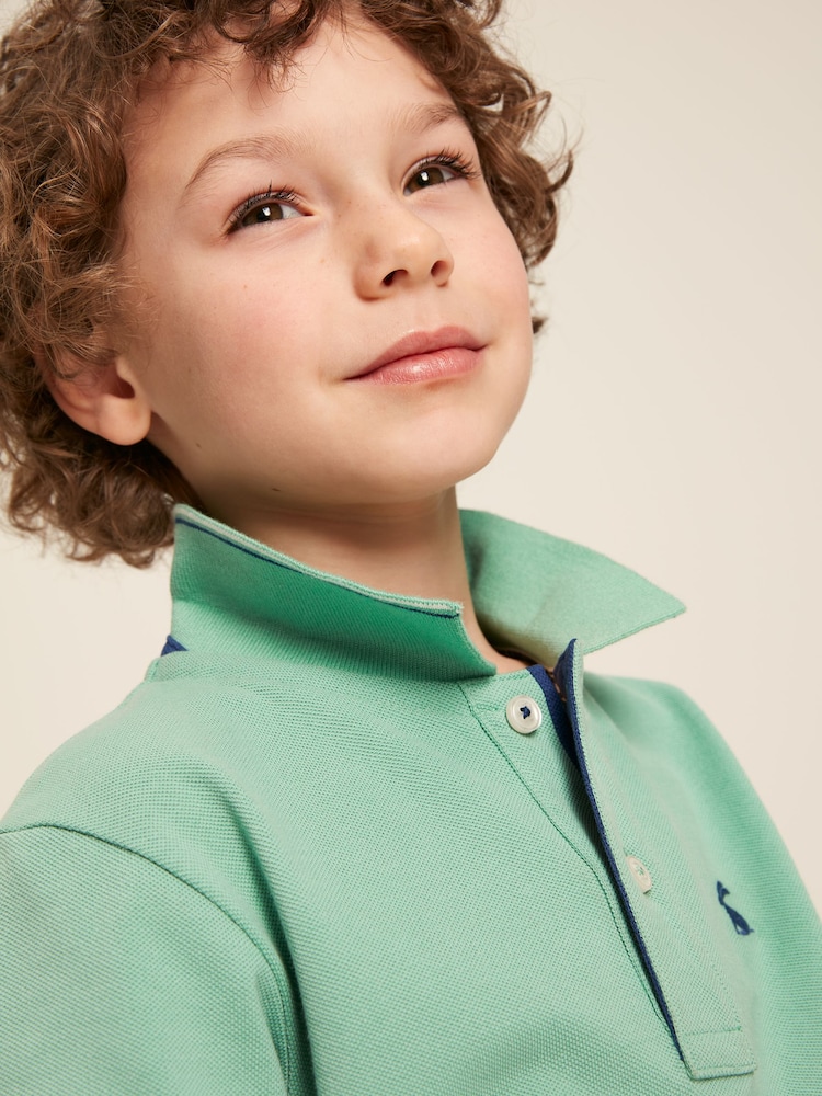 Joules Boys' Woody Green Pique Cotton Polo Shirt - Image 5 of 10