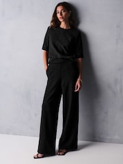 Black Boucle Textured Wide Trousers - Image 1 of 6