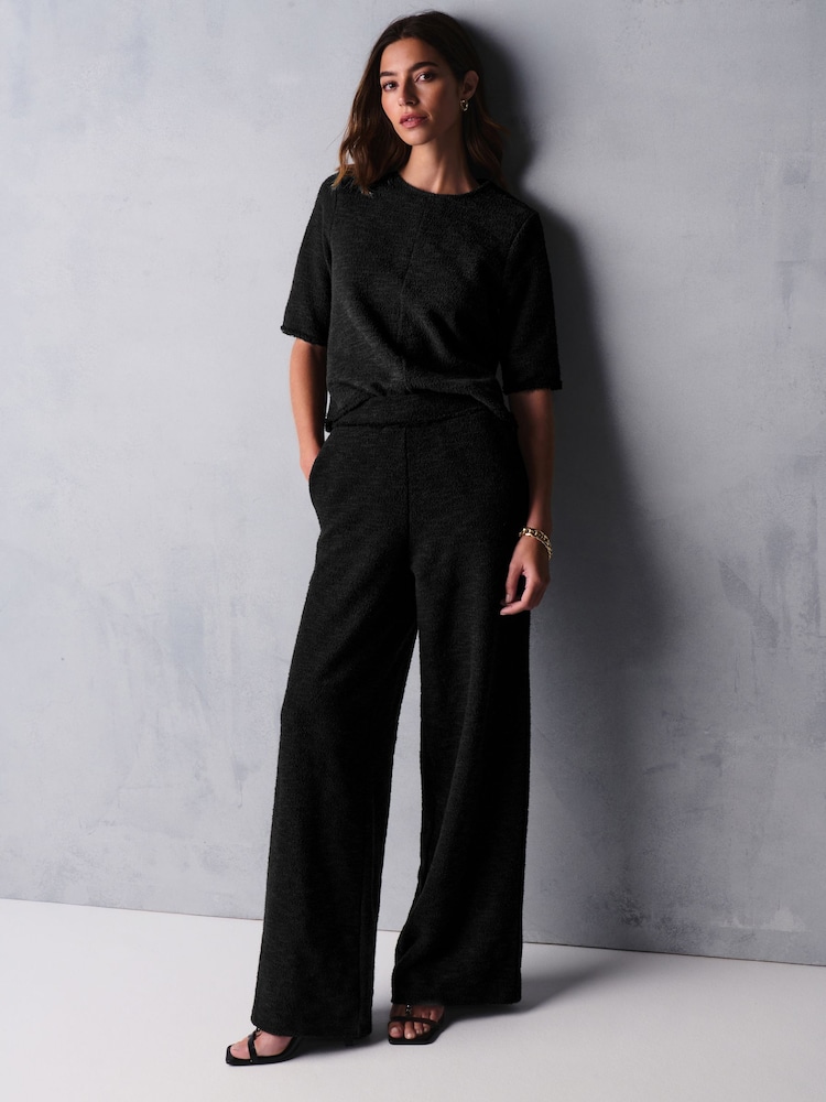 Black Boucle Textured Wide Trousers - Image 1 of 6