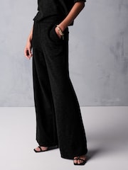 Black Boucle Textured Wide Trousers - Image 3 of 6