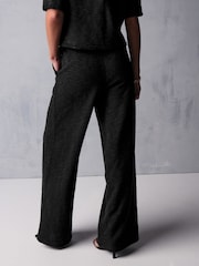 Black Boucle Textured Wide Trousers - Image 4 of 6