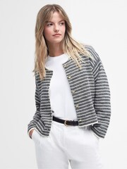 Barbour® Grey Rei Stripe Knitted Cardigan - Image 1 of 6