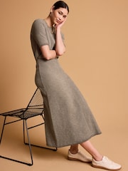 Khaki Green Boucle Midi Elasticated Waist Circle Skirt - Image 1 of 4