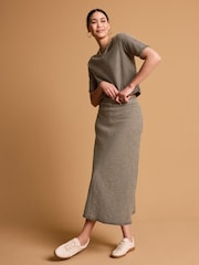 Khaki Green Boucle Midi Elasticated Waist Circle Skirt - Image 4 of 4