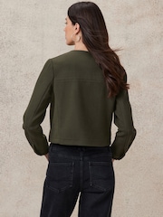 Khaki Green Brushed Collarless Buttoned Jacket - Image 3 of 6