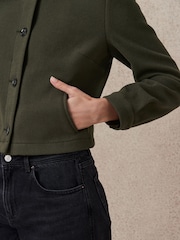Khaki Green Brushed Collarless Buttoned Jacket - Image 4 of 6
