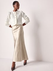 Champagne Gold Satin Midi Skirt - Image 1 of 5