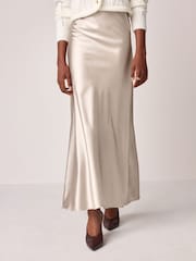 Champagne Gold Satin Midi Skirt - Image 2 of 5