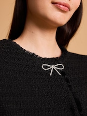 Black Boucle Collarless Bow Button Jacket - Image 3 of 6