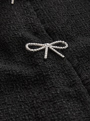 Black Boucle Collarless Bow Button Jacket - Image 6 of 6