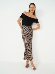 Zebra Animal Print Satin Midi Skirt - Image 1 of 6