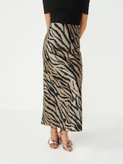 Zebra Animal Print Satin Midi Skirt - Image 2 of 6
