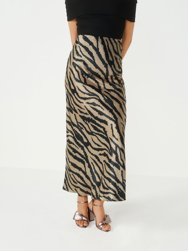 Zebra Animal Print Satin Midi Skirt - Image 2 of 6
