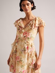 Ted Baker Ammiah Frilled Sleeveless V-Neck Mini Brown Dress - Image 1 of 5
