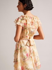 Ted Baker Ammiah Frilled Sleeveless V-Neck Mini Brown Dress - Image 2 of 5
