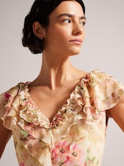 Ted Baker Ammiah Frilled Sleeveless V-Neck Mini Brown Dress - Image 4 of 5