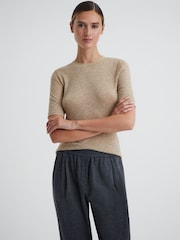 Reiss Neutral Alina Casual Wool Marl T-Shirt - Image 1 of 5