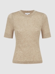 Reiss Neutral Alina Casual Wool Marl T-Shirt - Image 2 of 5