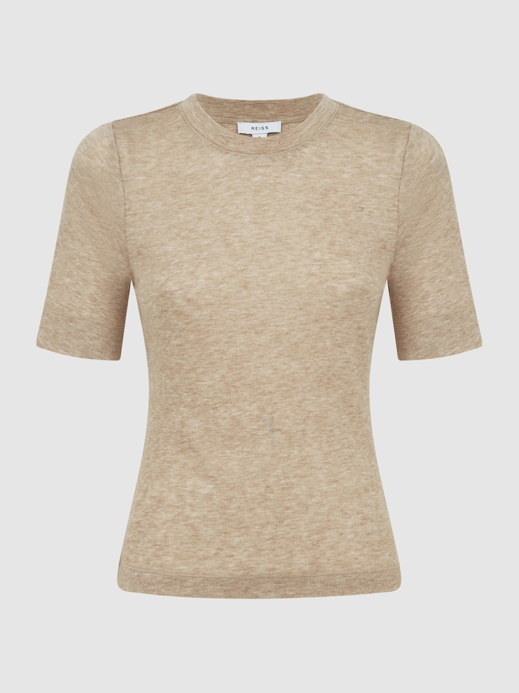 Reiss Neutral Alina Casual Wool Marl T-Shirt - Image 2 of 5