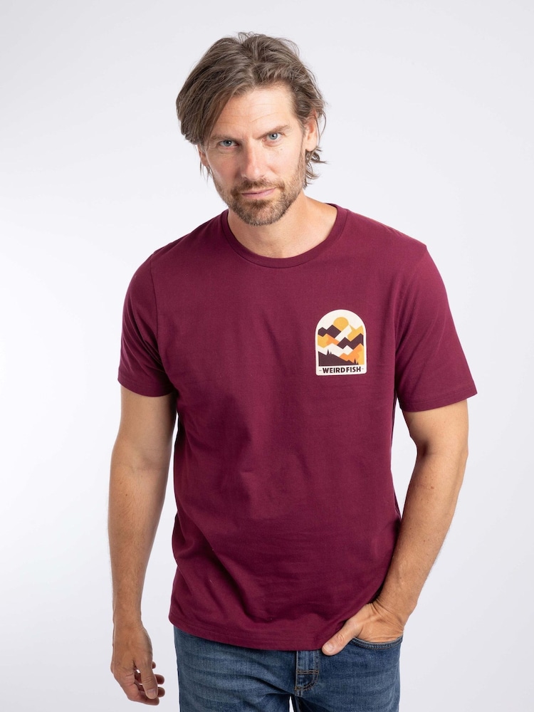 Weird Fish Red Geo Mountains Back Print Graphic T-Shirt - Image 1 of 6 Weird Fish Red Geo Mountains Back Print Graphic T-Shirt - Image 1 of 6