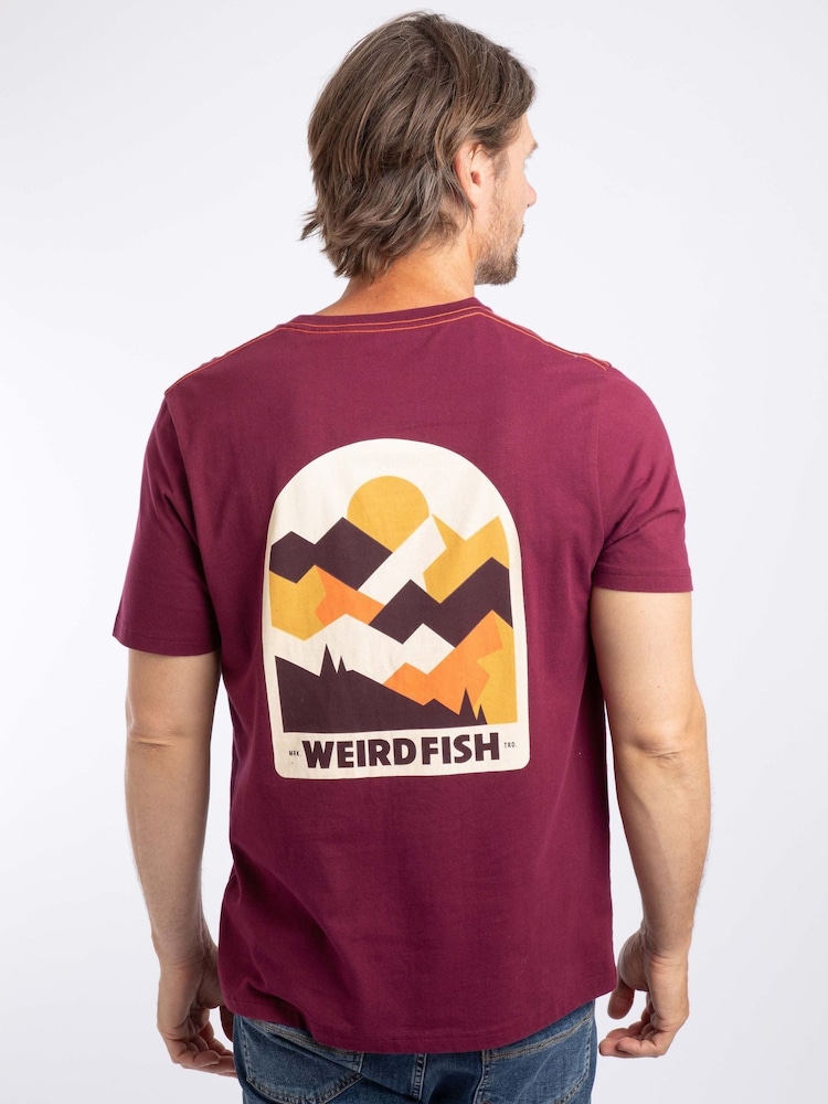 Weird Fish Red Geo Mountains Back Print Graphic T-Shirt - Image 2 of 6 Weird Fish Red Geo Mountains Back Print Graphic T-Shirt - Image 2 of 6