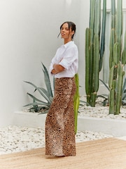 Black/Brown Leopard Animal Print Satin Midi Skirt - Image 2 of 8
