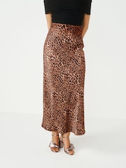 Black/Brown Leopard Animal Print Satin Midi Skirt - Image 5 of 8